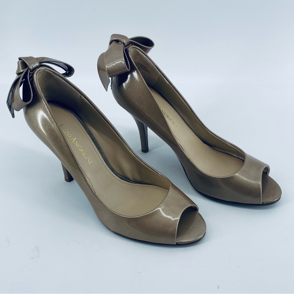 Enzo Angiolini Eamistle Natural Nude Peep Toe Heels With Ankle Lace Bows Sz 6.5M